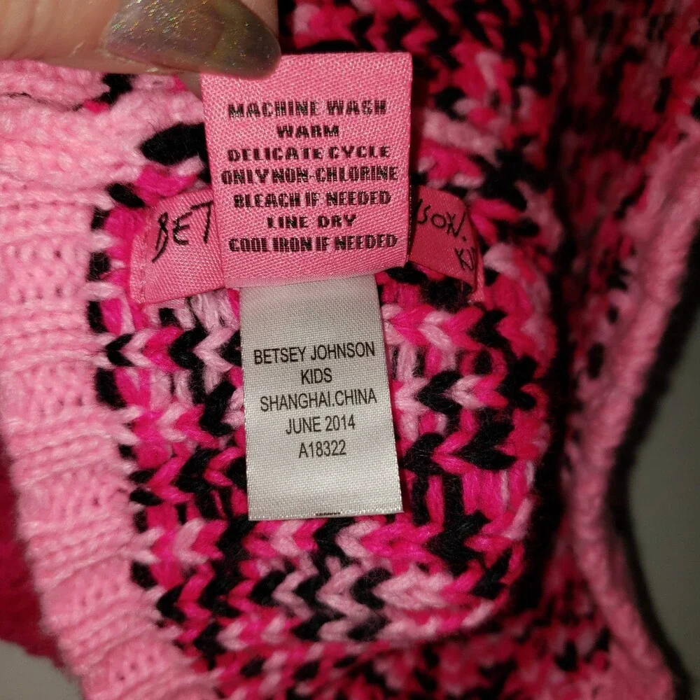BETSEY JOHNSON KIDS  Pink Leopard Winter Hat with Pom Poms